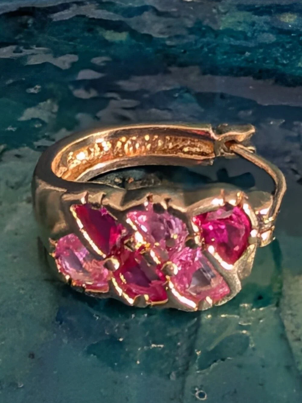 Amazing Rose Gold Plated Genuine Pink Sapphire Sterling Silver Hoop Earrings